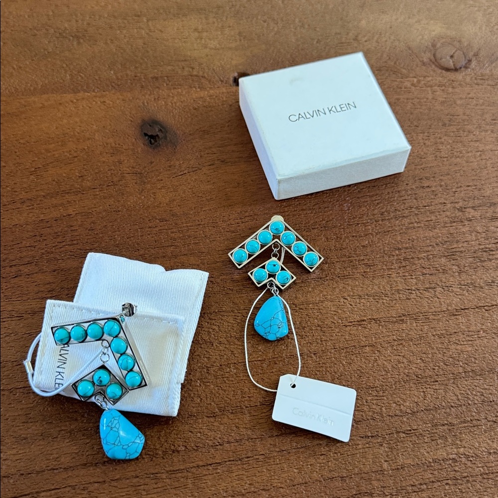 Calvin Klein silver & turquoise earrings nwt